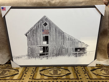 Old Barn, Flag in White